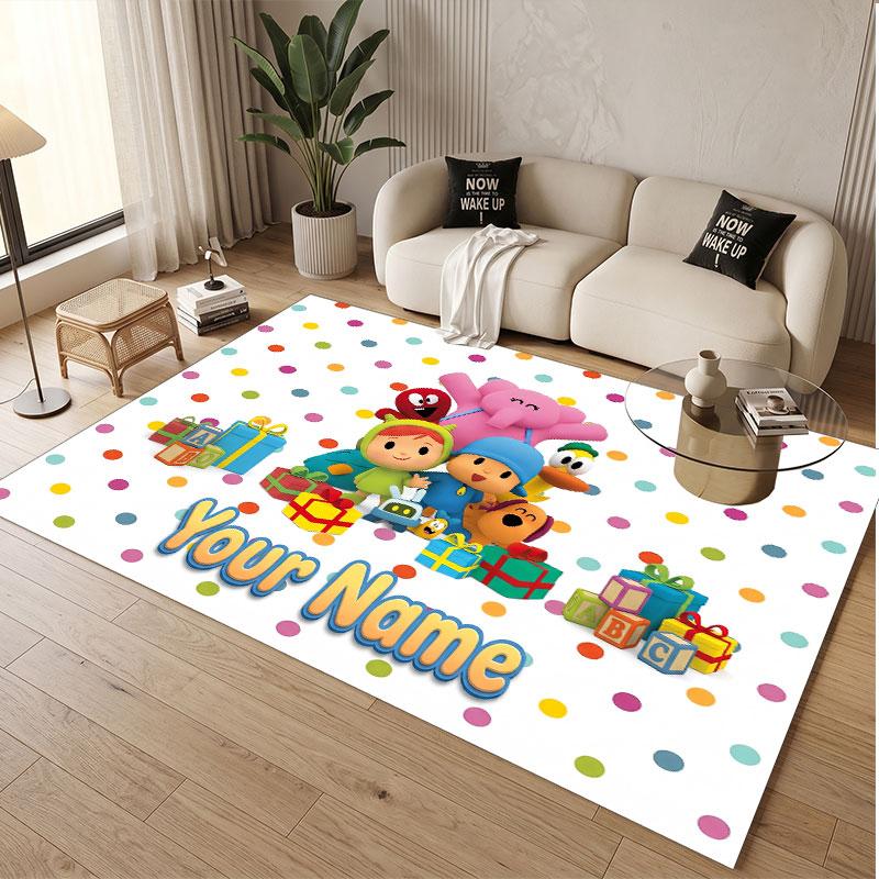 Custom Name Text Crystal Velvet Rug,Pocoyó Soft Plush Decorative Non Slip Floor Carpet