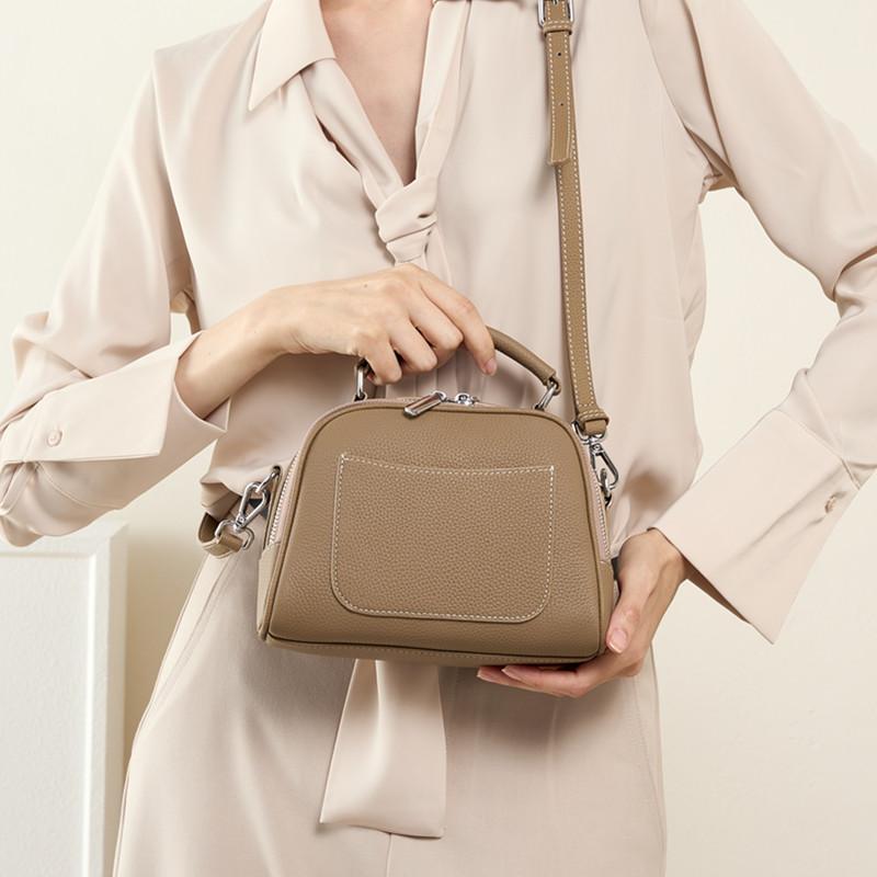 Genuine Leather Boston Small Shoulder Crossbody Bags For Women  Trend Designer Short Handle Ladies Handbags