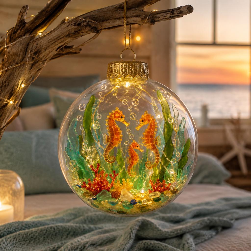 Theme Christmas Tree Ornament with Lights, Hanging Sea Decor for Holiday Xmas Tree Party