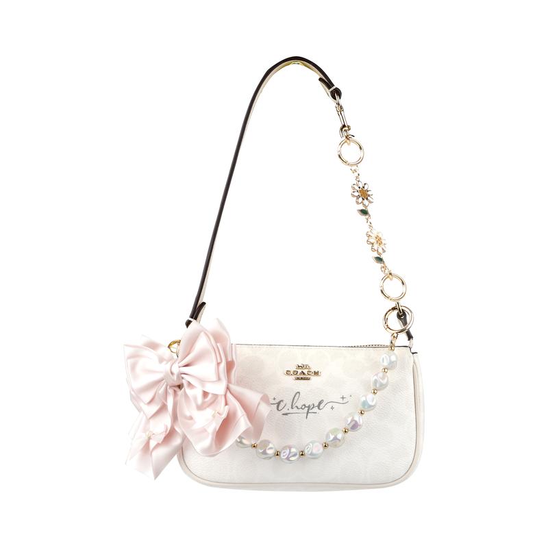 

COACH handbag [Customized bag] Nolita 19 Jiuqi silver small flower bag metal brand logo trendy and versatile artificial leather Pink and white bow срібний