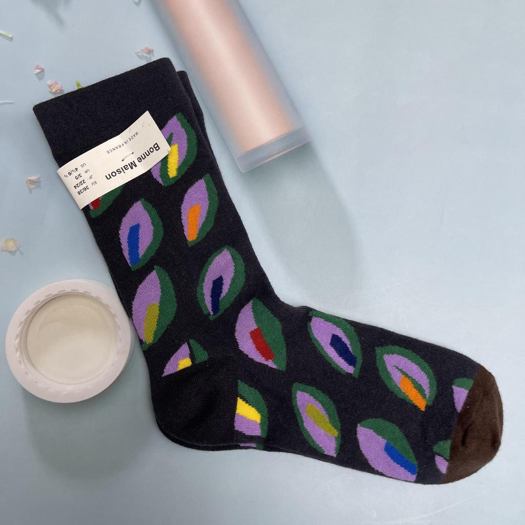 Bonne Maison: Retro-Ölgemälde-Socken für Damen, mittelhoch, luxuriös, französisch, bis zur Wade