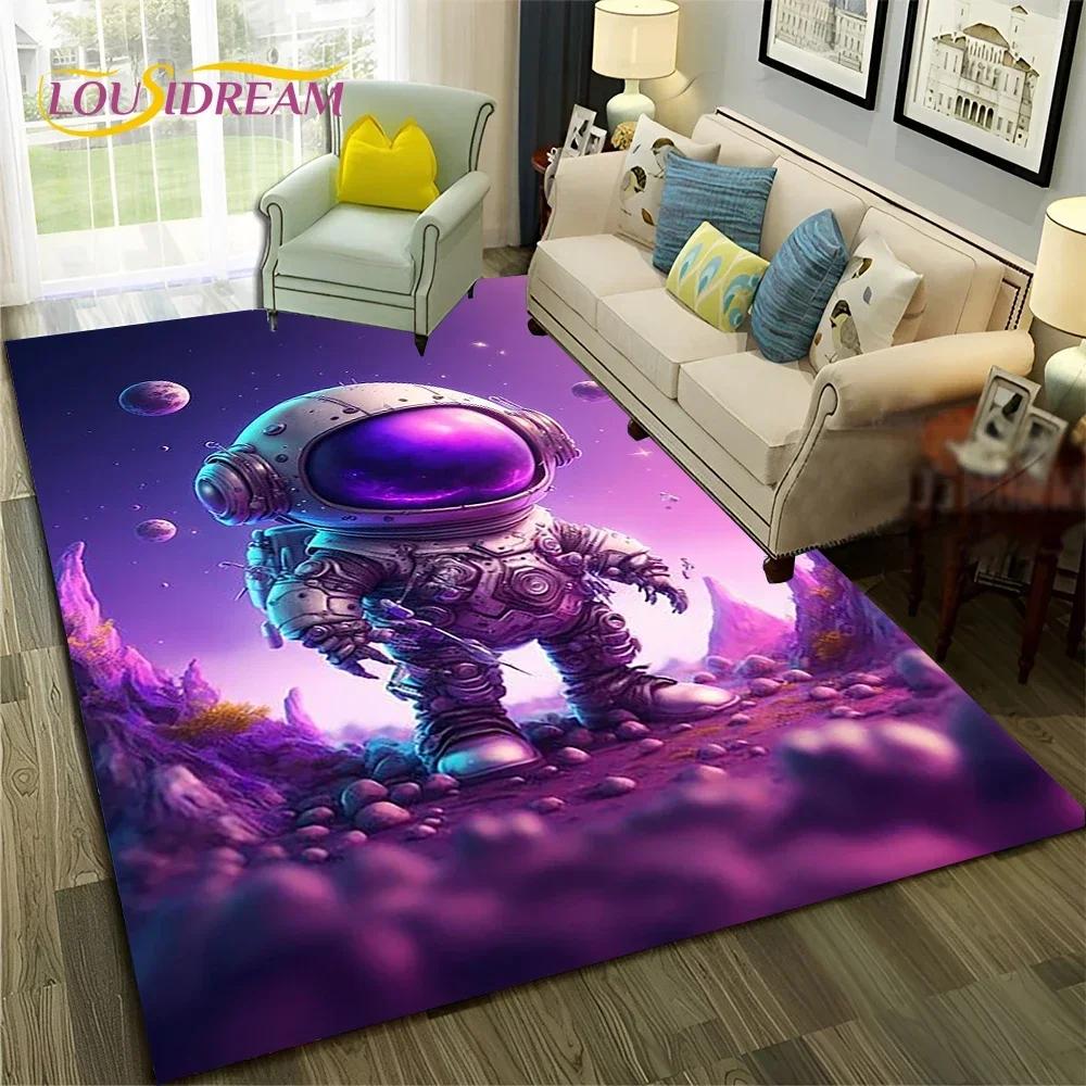 Outer Space Astronaut Planet Cartoon Carpet Rug for Home Living Room Bedroom Sofa Doormat Decor,Kid Area Rug Non-slip Floor Mat