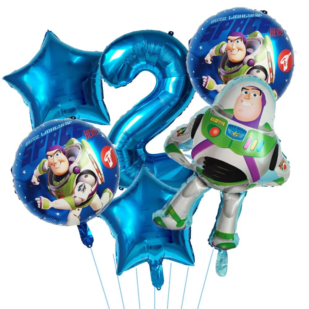 6pcs Toy Story Foil Balloons Buzz Lightyear Woody Birthday Party Decorations Kids Ballon Baby Shower Aluminum Film Balloon Round Sensory Compression