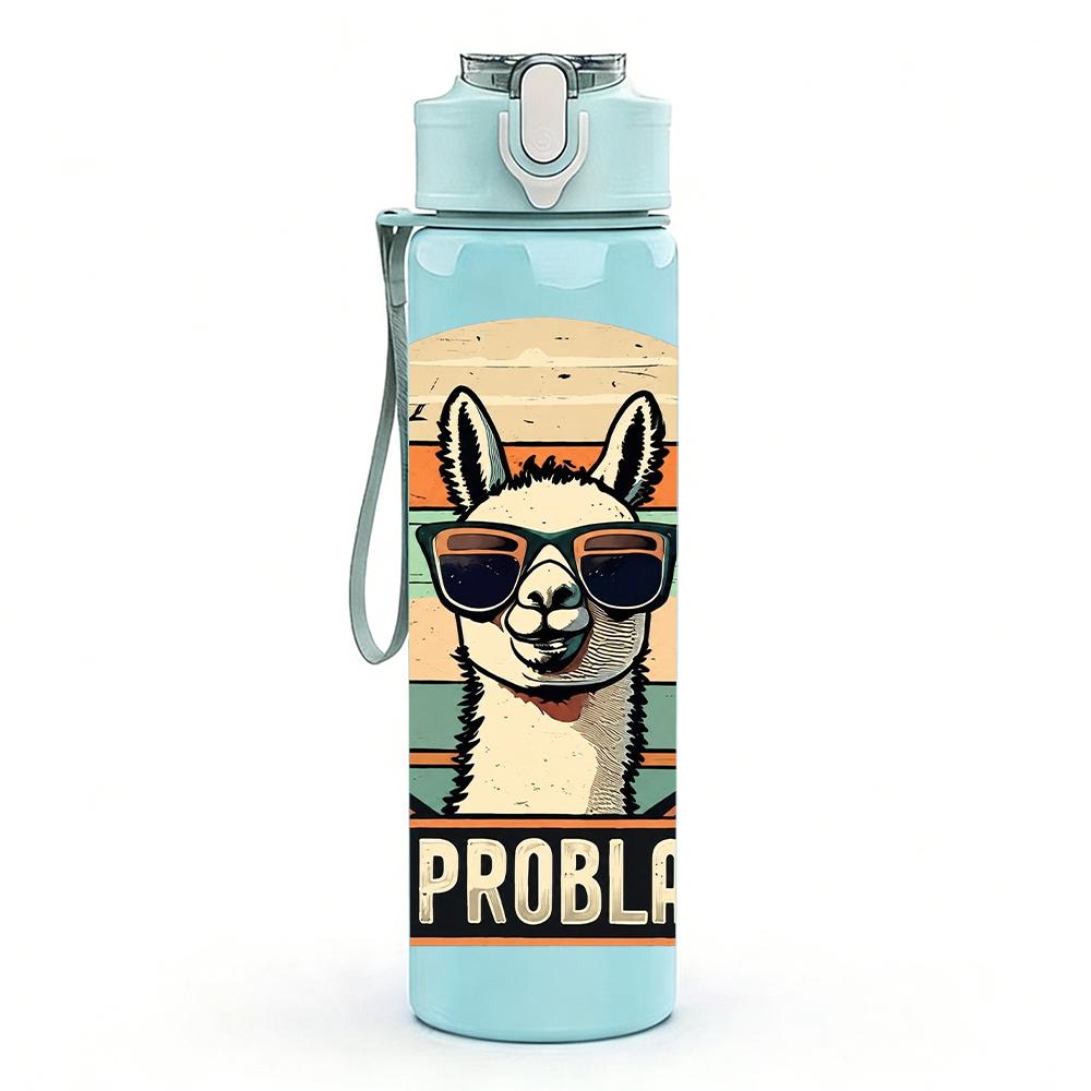 1PC No Prob Llama Vintage Layout 750ml Color Plastic Water Bottle Leakproof Flip Straw Lid For Sports Office Home Use