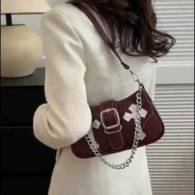 Cool Chain Girls Underarm Bags Simple Pu Leather Women's Small Shoulder Bag Fashion Retro Female Clutch Handbags Purse CLE