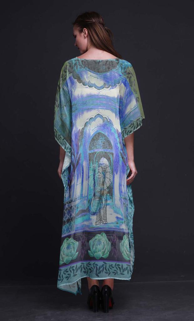 Phagun Elephant Mughal Ladies Kaftan Holiday Loungewear Maxi Dress Beach