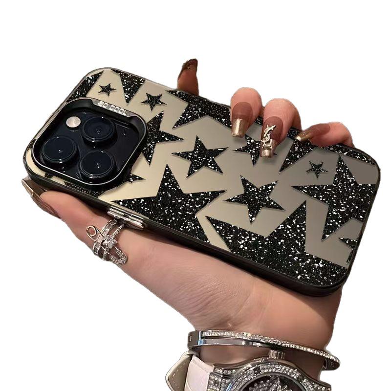 Lesklé hvězdy Stříbrný skořepinový kryt na telefon pro Apple 17/16/15 Pro a 14 Pro Max/13/12/11