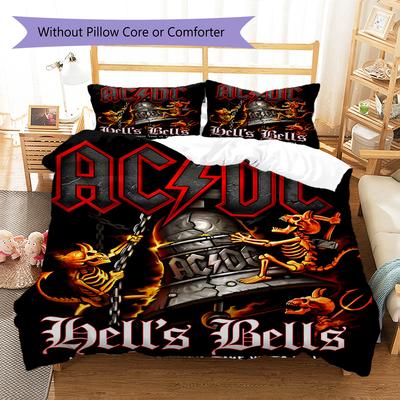 Ac-dc Music Band Pattern Bedding Quilt Set Quilt Cover Pillowcase Home Decoration Gift (1 * Duvet Cover + 2 * Pillowcase, Without Core)