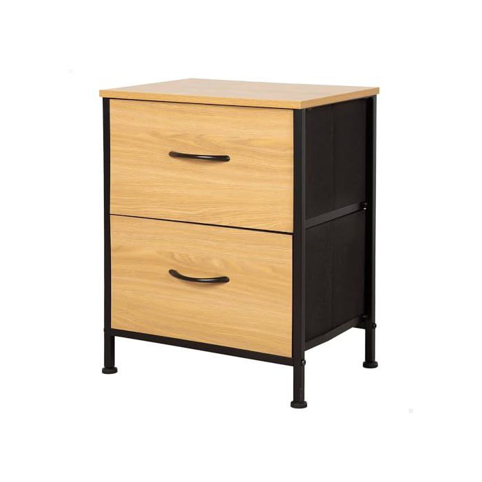Modern Bedside Table - COLOR BABY S.L - 40x30x52 Cm - 2 Drawers - Oak Effect - Metal Structure - MDF Fabric
