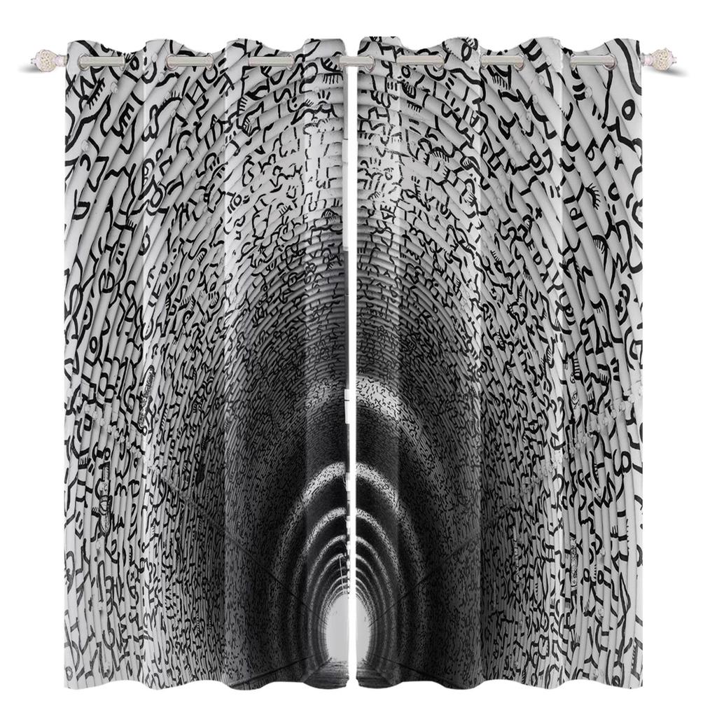 2pcs/set 3D Spacecraft Cabin Window Curtain Science Fiction Futurism Bedroom Living Room Decor Blackout Polyester Fabric Curtain