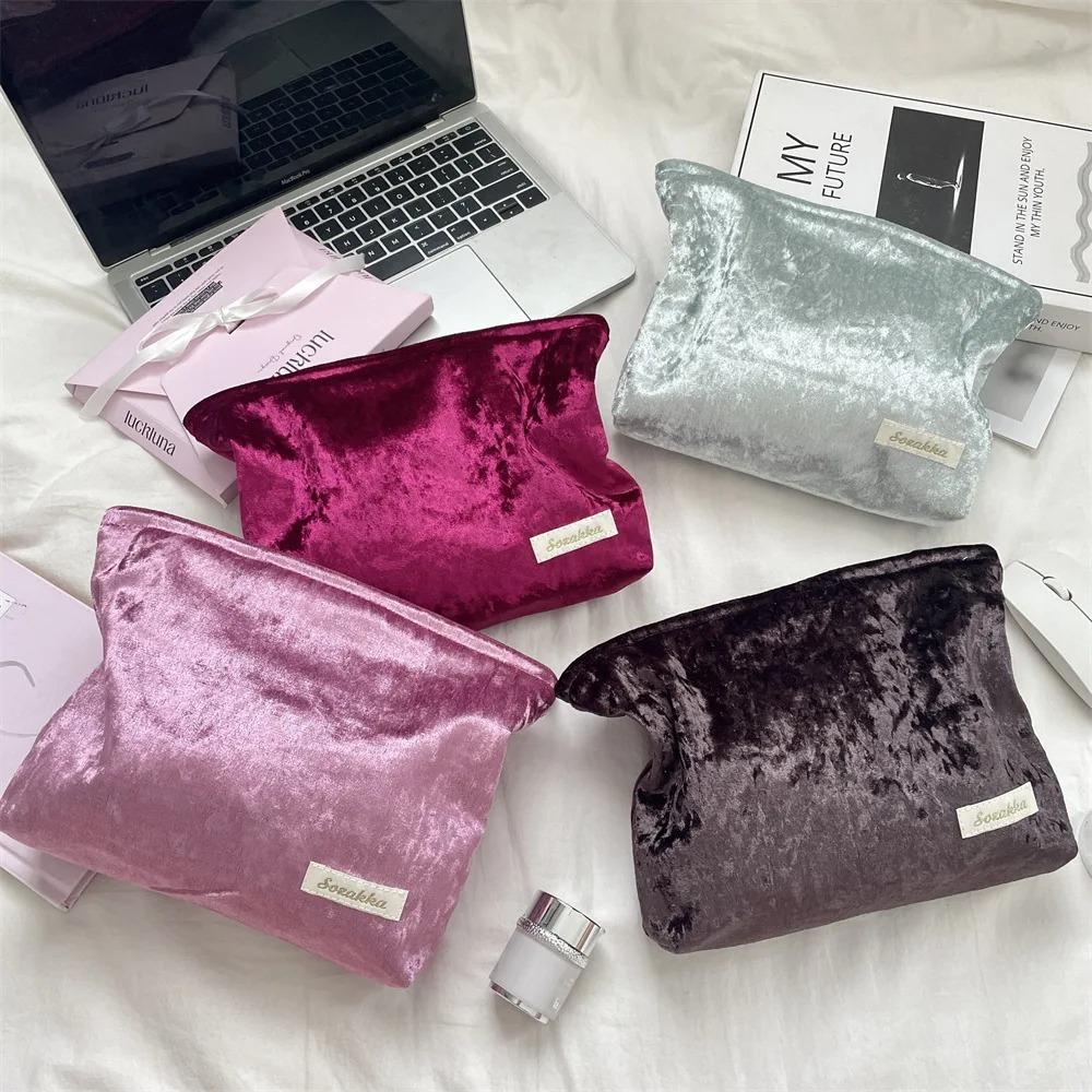 Velvet Handhold Storage Cosmetic Bags Cases for Women Makeup Travel Toiletry Organizer Zipper Pouch Shopping Cards Storage