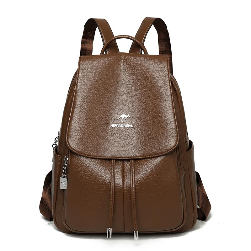 Rucsac-Geantă din Piele Ecologică Texturată cu Buzunar Frontal cu Clapetă Mâner Superior Rucsac Casual de Zi pentru Femei