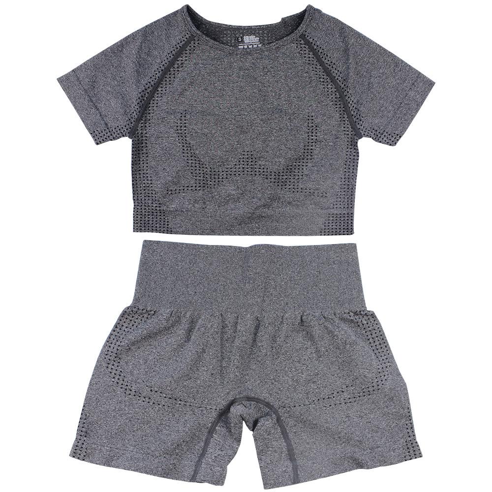 Seamless Women's Yoga and Fitness Two-Piece Set: Short Sleeve Top and Shorts