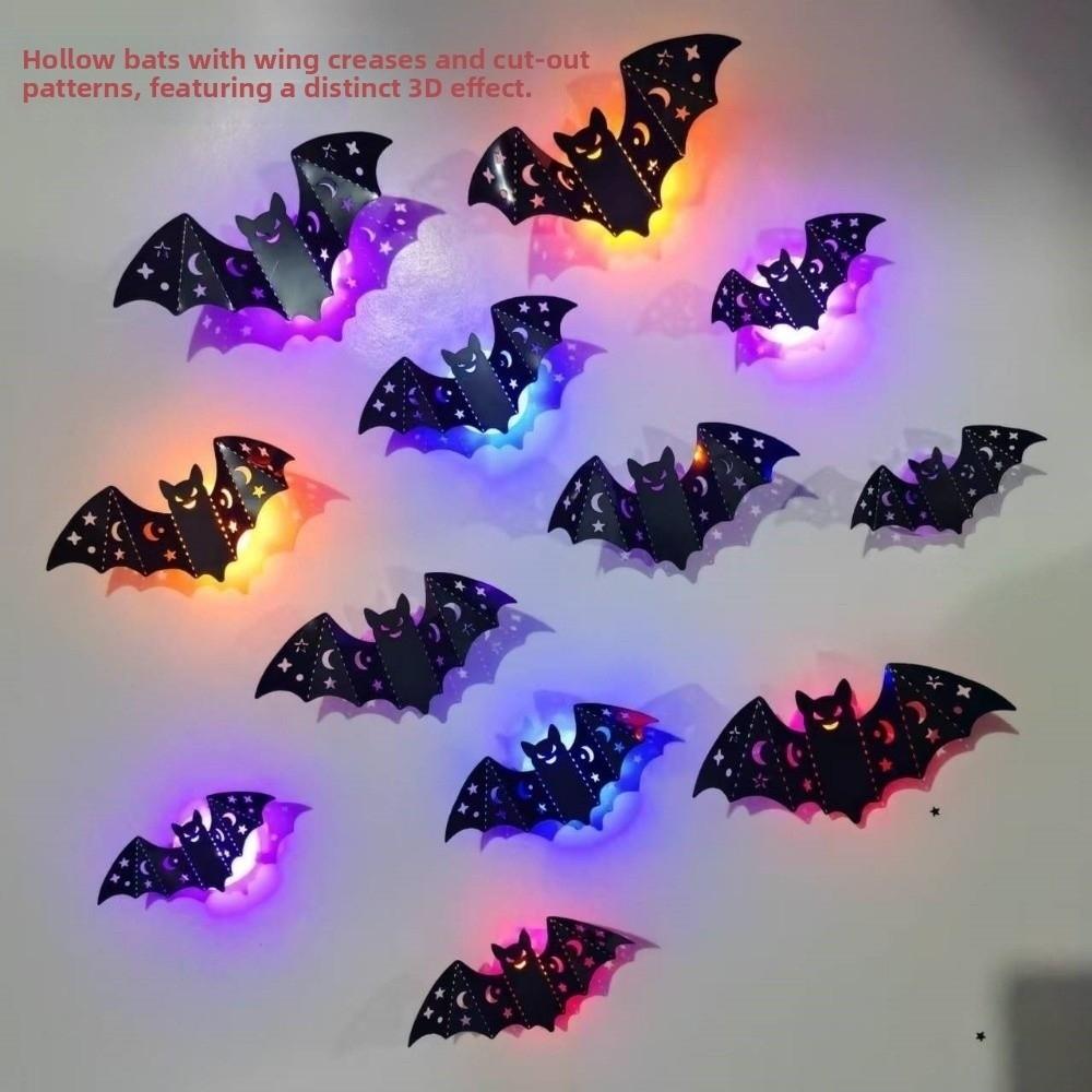 8Pcs PET Material LED Bat Light Stereoscopic Bat Night Light  For DIY Party Decorations