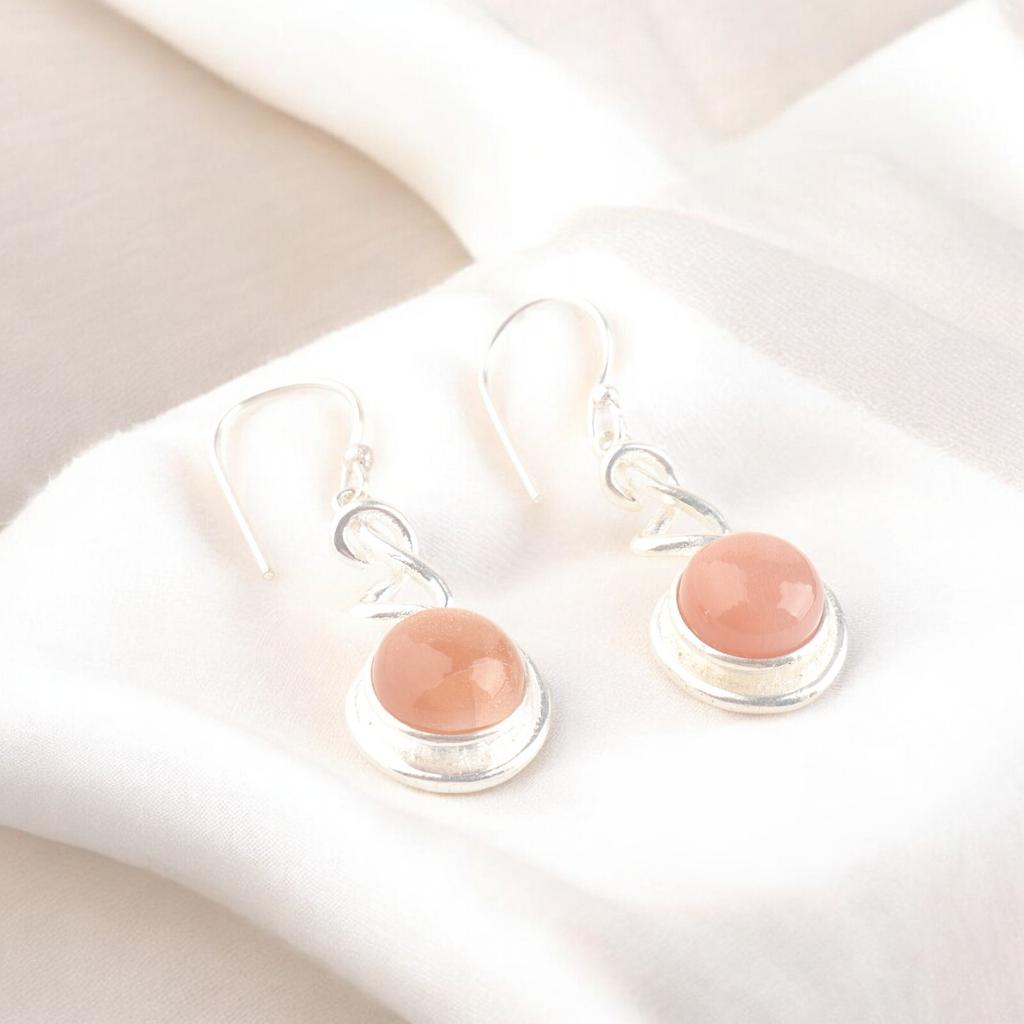 Beautiful Peach Moonstone 925 Stamped Silver Simplistic Earrings 1.67 Inch CE-14-38