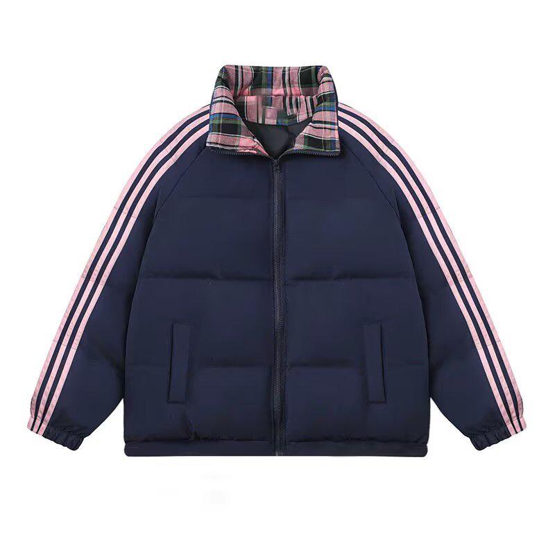 

Unisex Striped Winter Jacket 2025: Warm, Cotton-Padded, Color Block Design with Three Stripes M темно-синього кольору