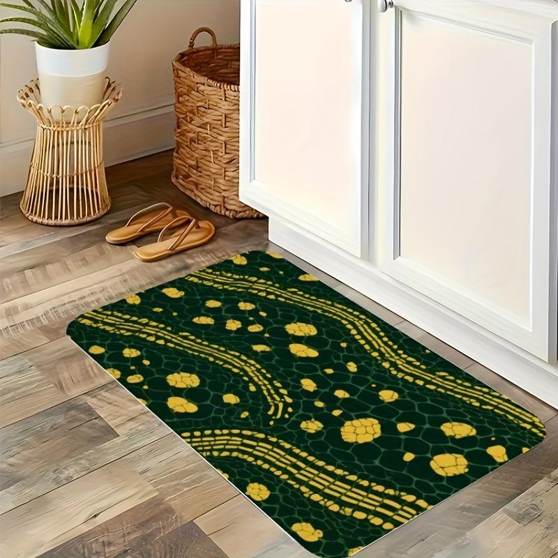 1PC Yellow Floral Pattern Kitchen Rug Non-Slip Door Mat Pop Design Bathroom Rug Bath Mat Carpet for Home Sink Laundry Decor