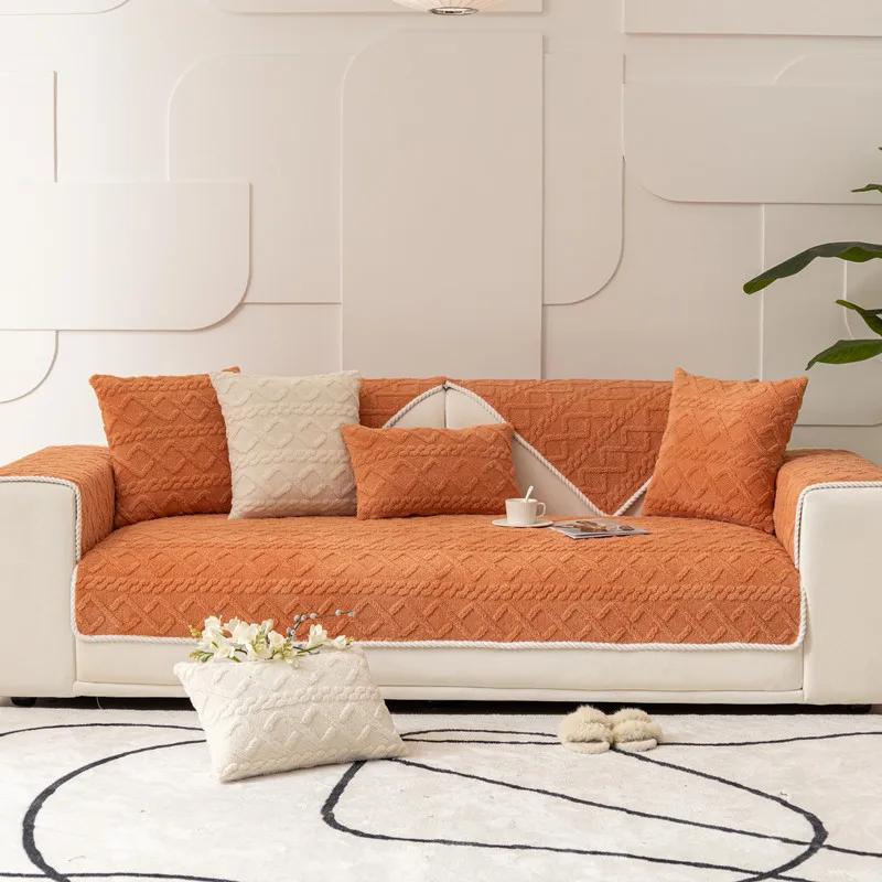 Jacquard Velvet Plush Quilted Sofa Towel Super Soft Non-slip Sectional Sofa Cover for Living Room L shape Couch Cover