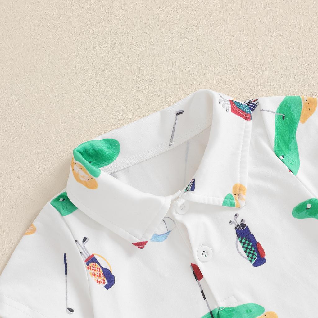 Baby Boy Girl Golf Romper Half Button-up Lapel Neck Short Sleeve Bodysuit Summer Clothes