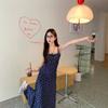 Blue gentle wind floral suspender dress women's summer seaside design feeling waist slim swing skirt long skirt