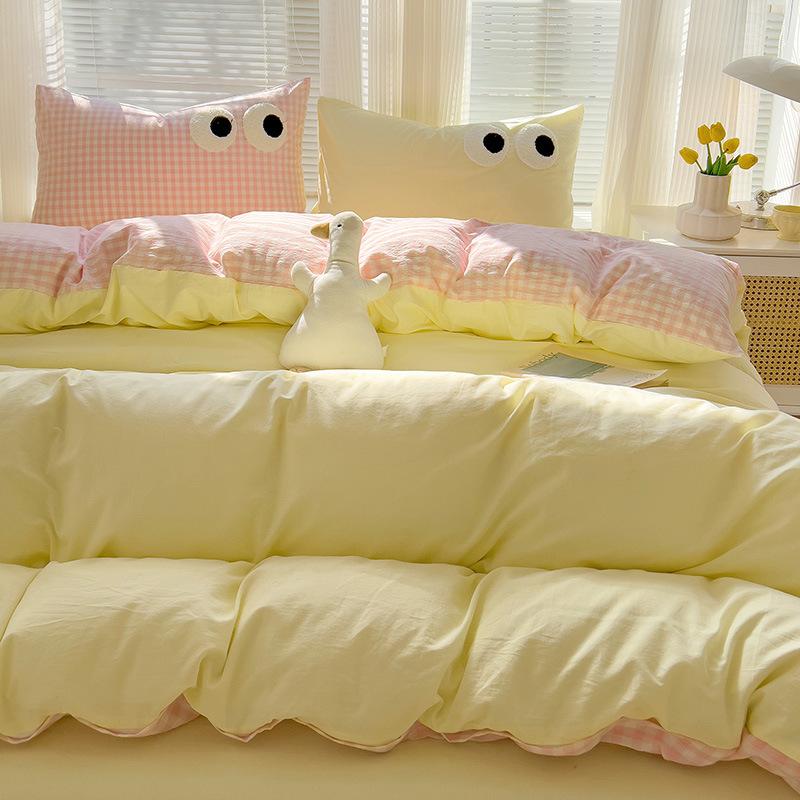 Class A Ins Pure Washed Cotton Bedding Four-Piece Set Quilt Cover Quilt Cover Bed Sheet Person Student Dormitory Three-Piece Set