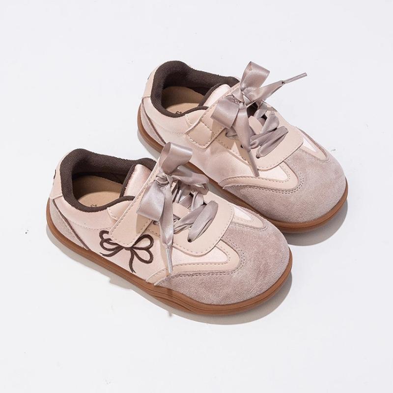 Kids Bow Embroidery Retro Color Block Hook Loop Casual Flat Sneakers 23 розовый