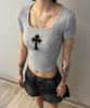 Bonseullipi Cross Square Neck T-Shirt (Gray)