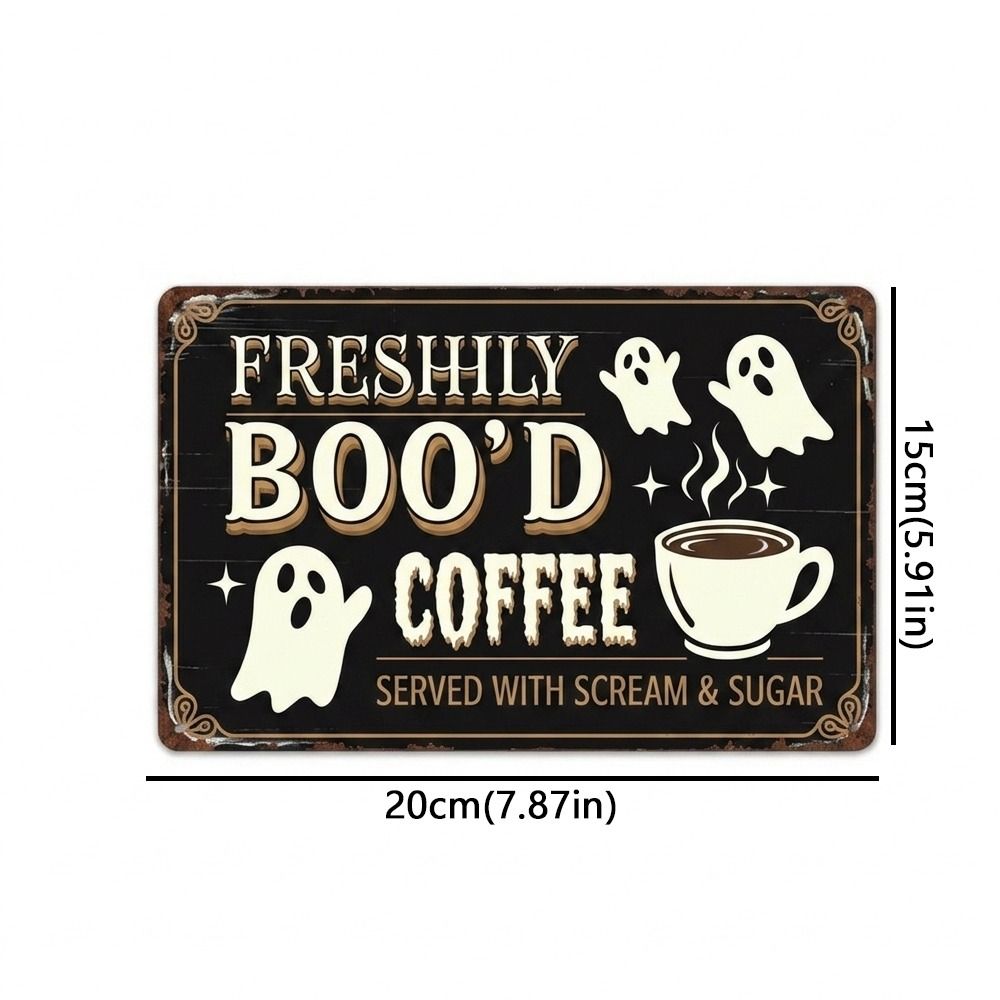Vintage Style Coffee Bar Wall Art Sign 2D Flat Ghost Themed Hanging Plaque  Halloween Decor
