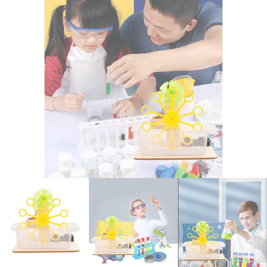 Science Diy Bubble Blower Machine For Kids Wooden Material Assembly Educational Toy