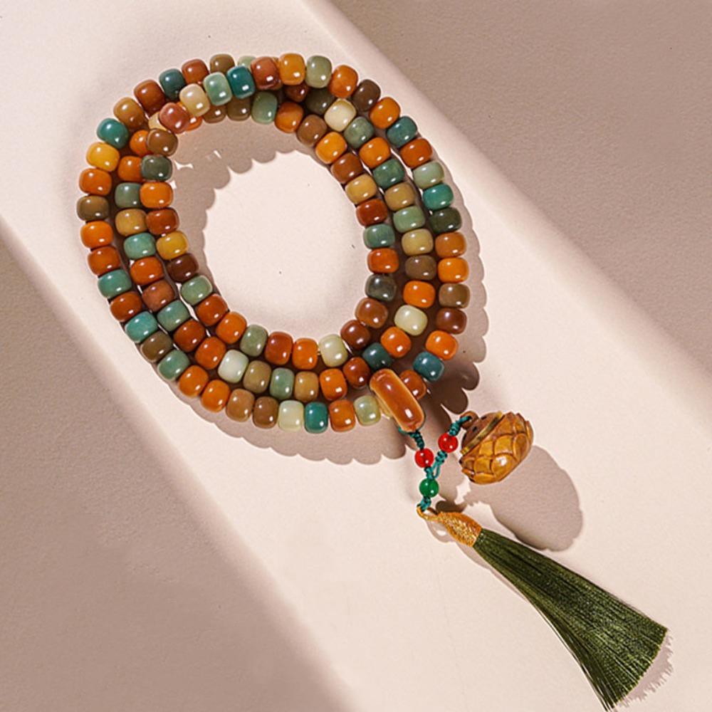 Fashion Colorful Rosary Beads Bracelets Tassel Multilayer Dunhuang Bodhi Bracelet Jewelry Wooden Prayer Beads Necklace Gifts