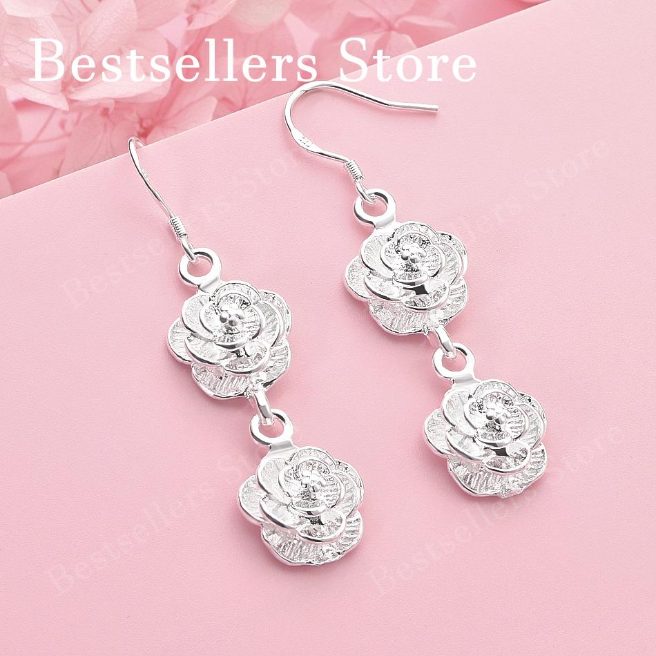 Luxurious 925 Sterling Silver Exquisite Double Rose Earrings for Women, Fashion Jewelry Gifts, Wedding Accessories