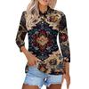 Women's Fashion Casual Lapel Short 3/4 Sleeve Print Shirt Women's Button Up Tops