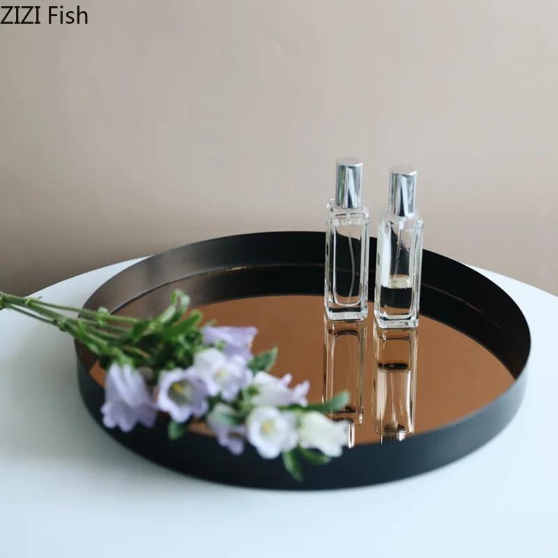 Black Mirror Glass Tray Metal Trays Decorative Storage Plate Dressing Table Jewelry Necklace Display Plate Cosmetics Organizer