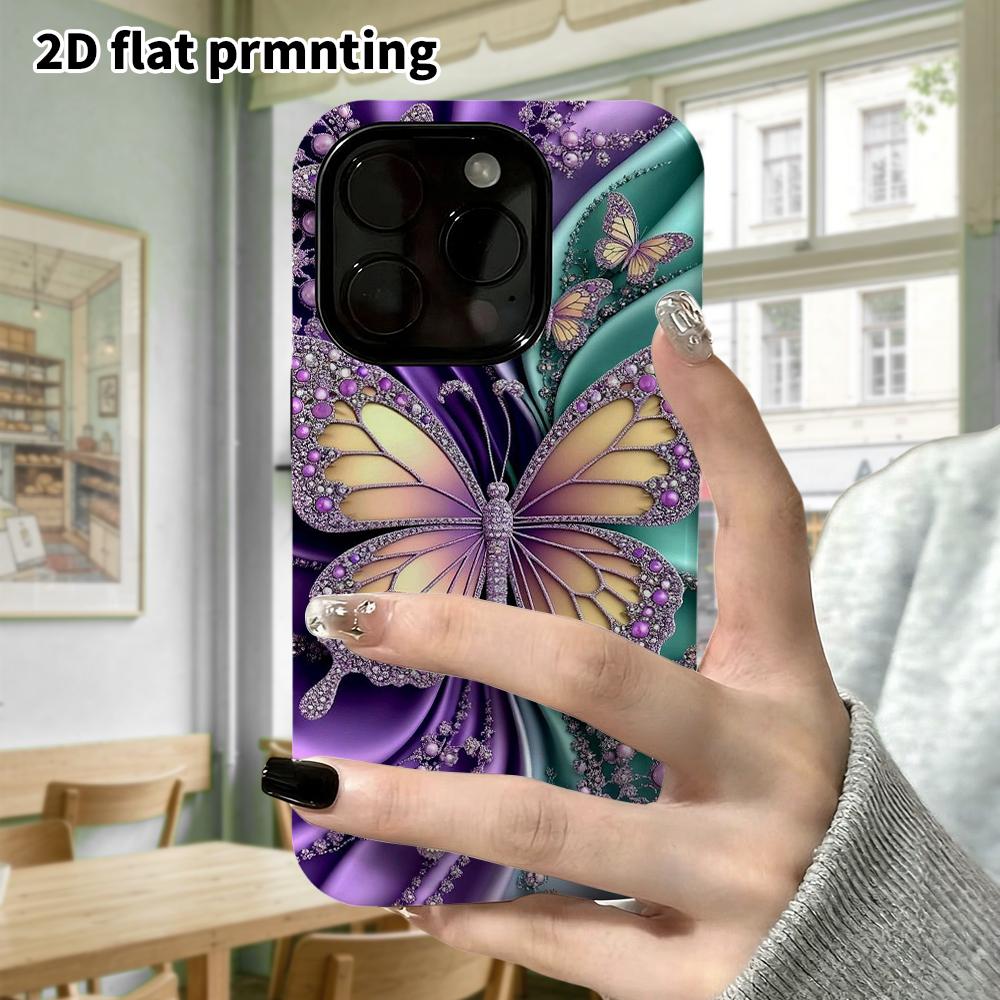 Phone Case: 2D Flat Design Suitable for iPhone 18 17 16 15 14 13Pro Film Protective Case, Couple Style, Gem-studded Butterfly, Christmas and Halloween