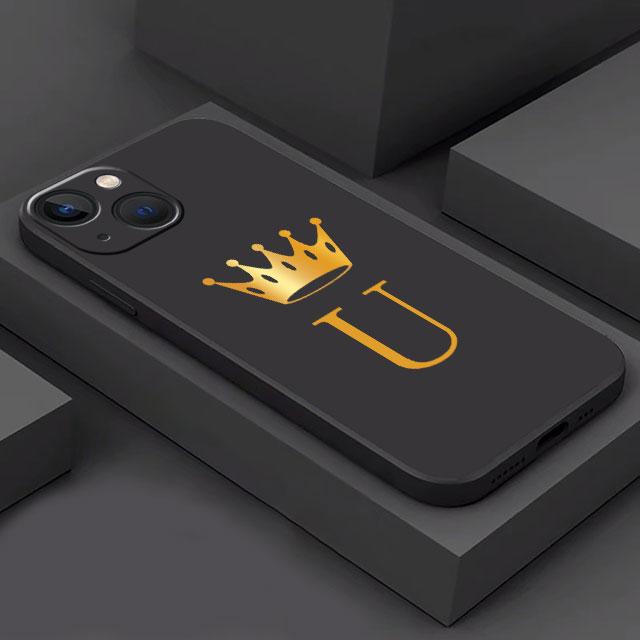 Crown Letters A B Phone Case For iPhone Samsung Galaxy Redmi Xiaomi Oppo OnePlus Note S A 7 8 9 10 11 12 13 14 20 21 22 23 53 54 Pro Max Plus Ultra