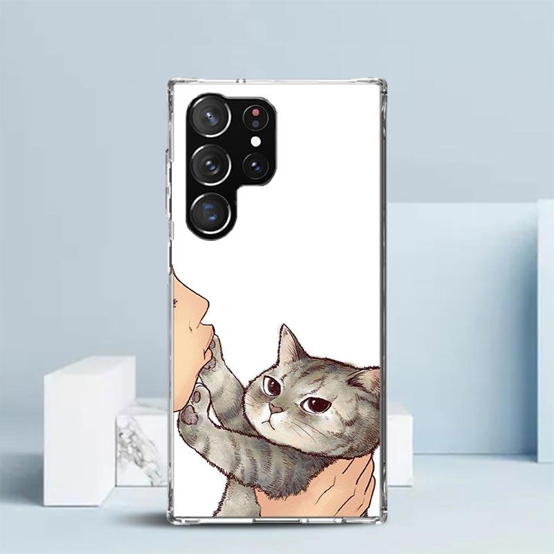 Kiss Lovely Cat Kitten Phone Case For Samsung Galaxy S24 S25 Edge S26 Ultra S22 S23 Plus S21 + S20 FE Soft TPU Back Cover Galaxy