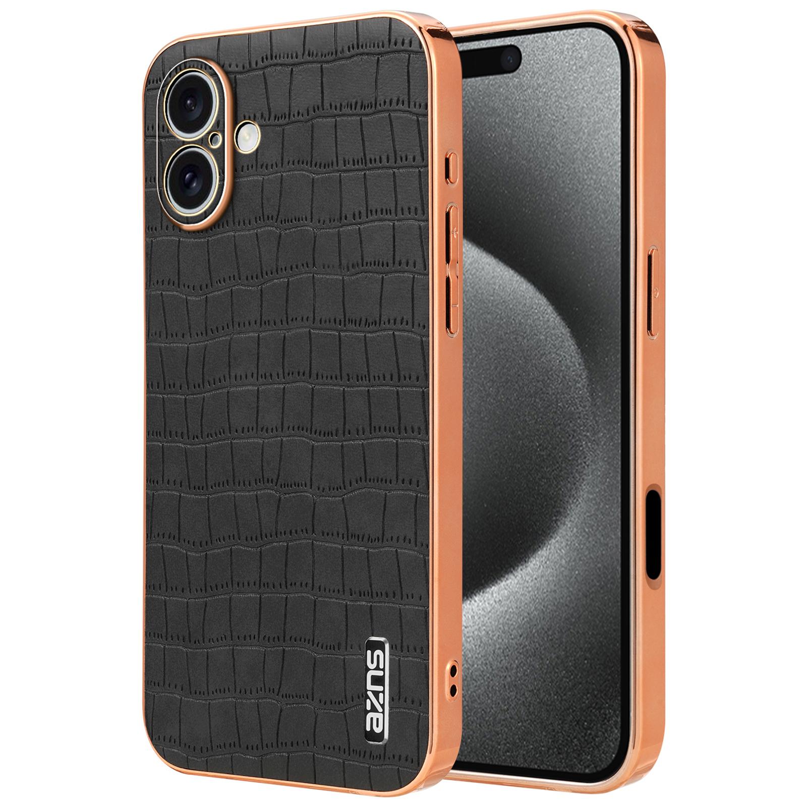 

AZNS For iPhone 16 Case Electroplating Crocodile Texture PU+TPU Phone Cover