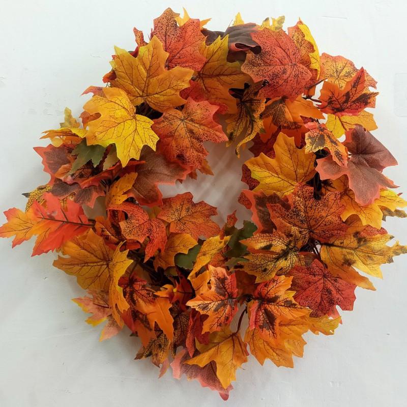 Harvest Wreath With Pumpkins Maple Leaves