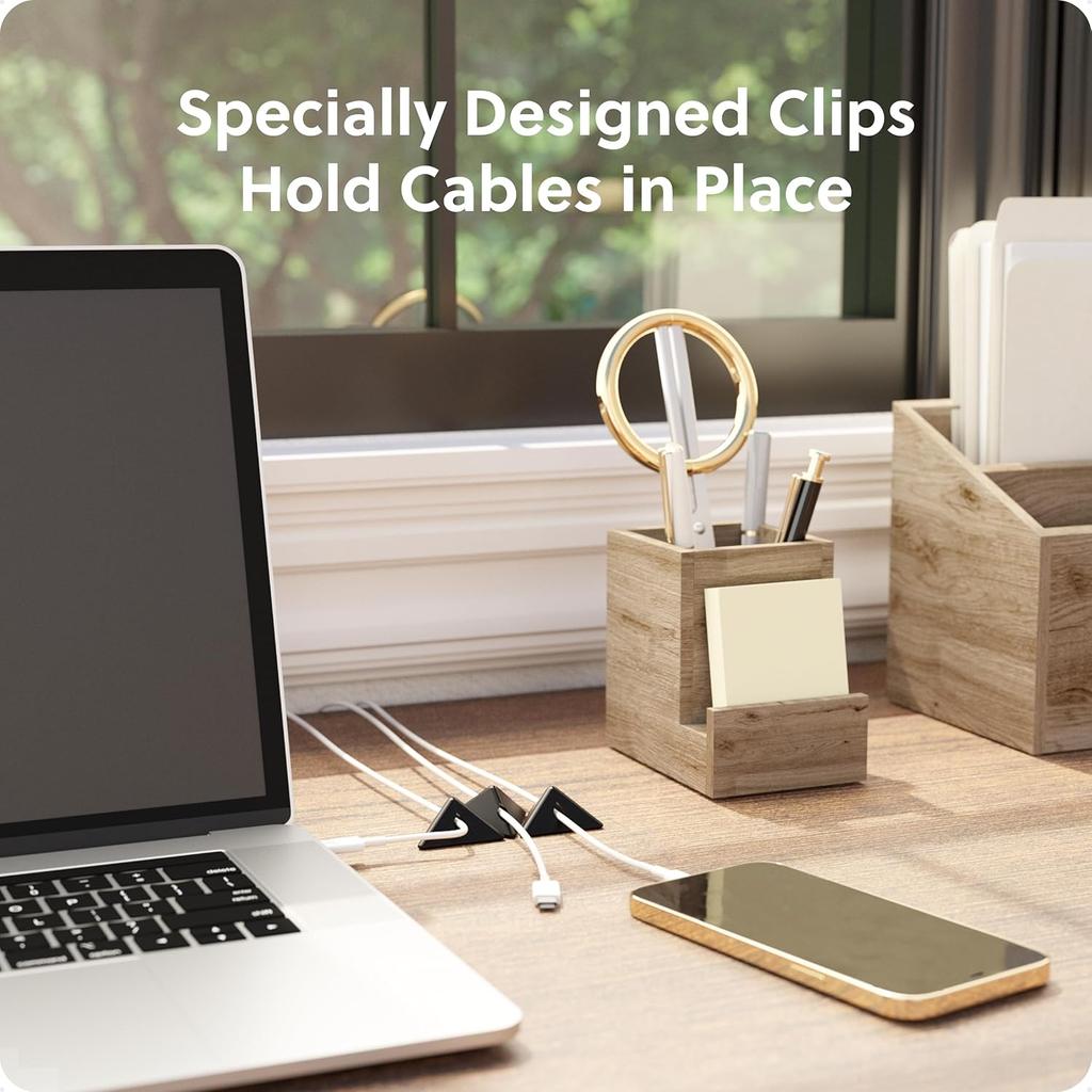 U Brands Adhesive Pyramid Cord Organizers, Set of 12 Cable Clips, Office Desk Accessories, Office Supplies, Soft Touch Matte Black