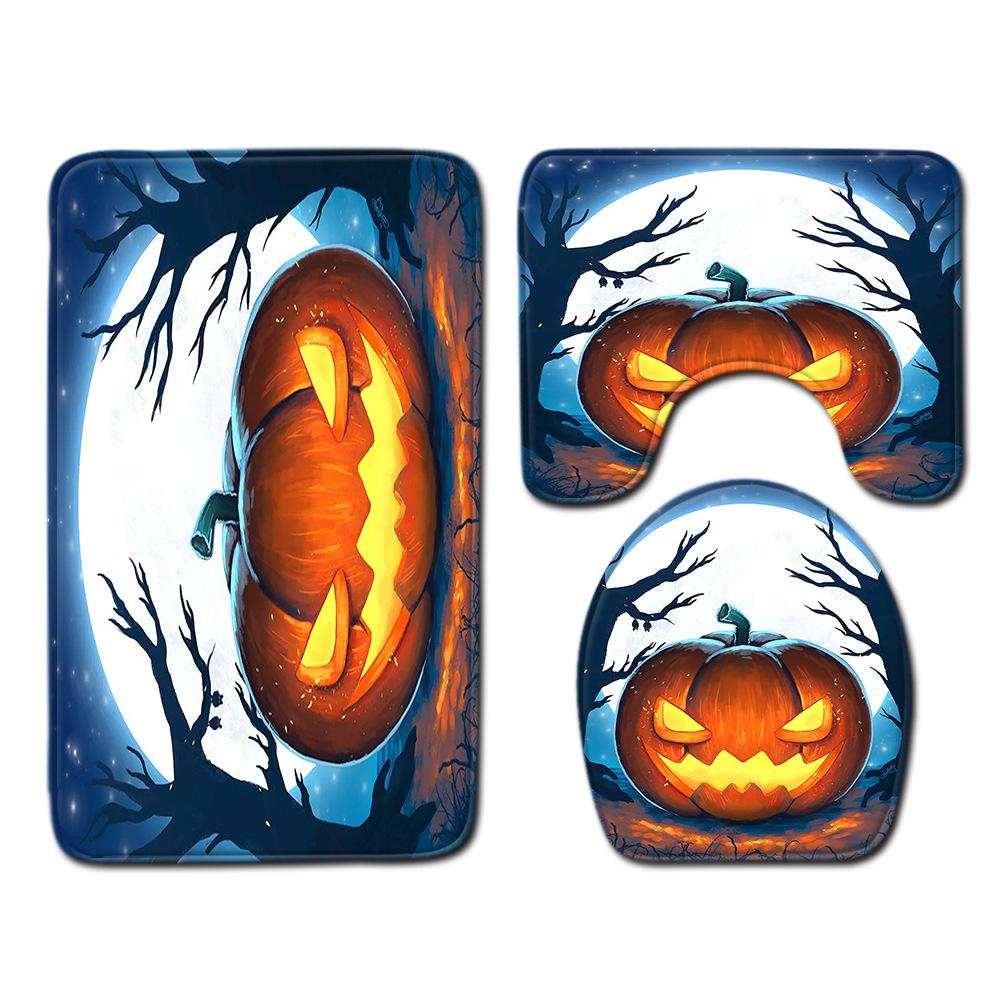 Halloween Shower Curtain Floor Mat Combination Four-Piece Set Bathroom Toilet Carpet Shower Room Foot Mat