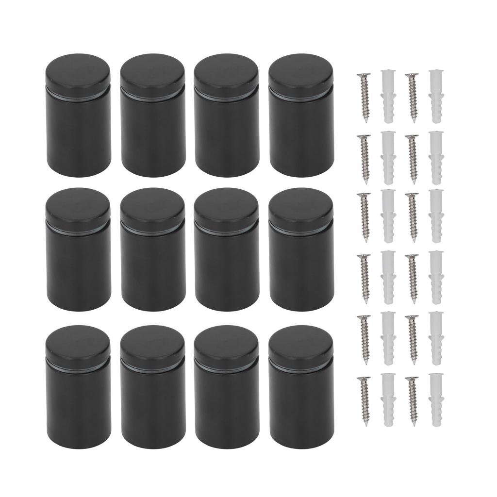 12Pcs Standoff Screws Stainless Steel Wall Mount Advertising Holder Acrylic Glass Nail Black