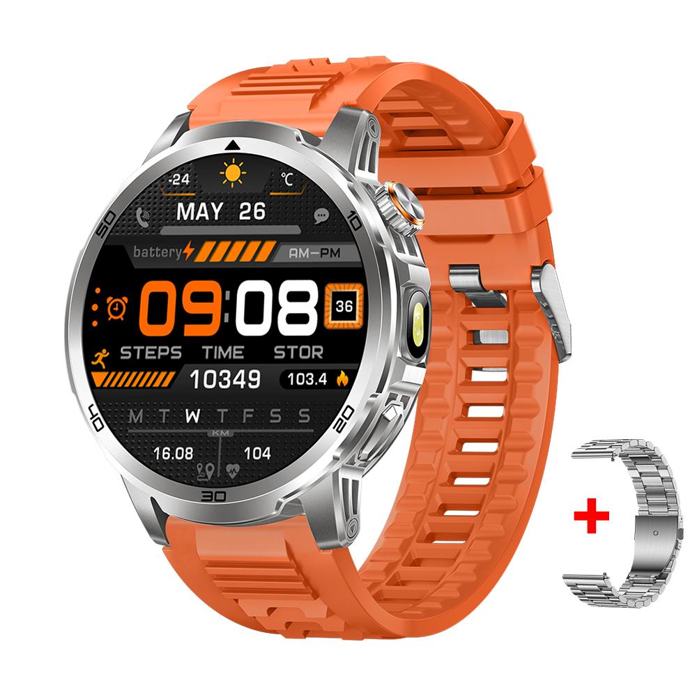 MEVADEN Neue 1,85-Zoll Herren Bluetooth Anruf Smartwatch Sport Fitness Tracker Herzfrequenzmesser LED Taschenlampe Smartwatch Für Android IOS 1000mAh AK95 orange