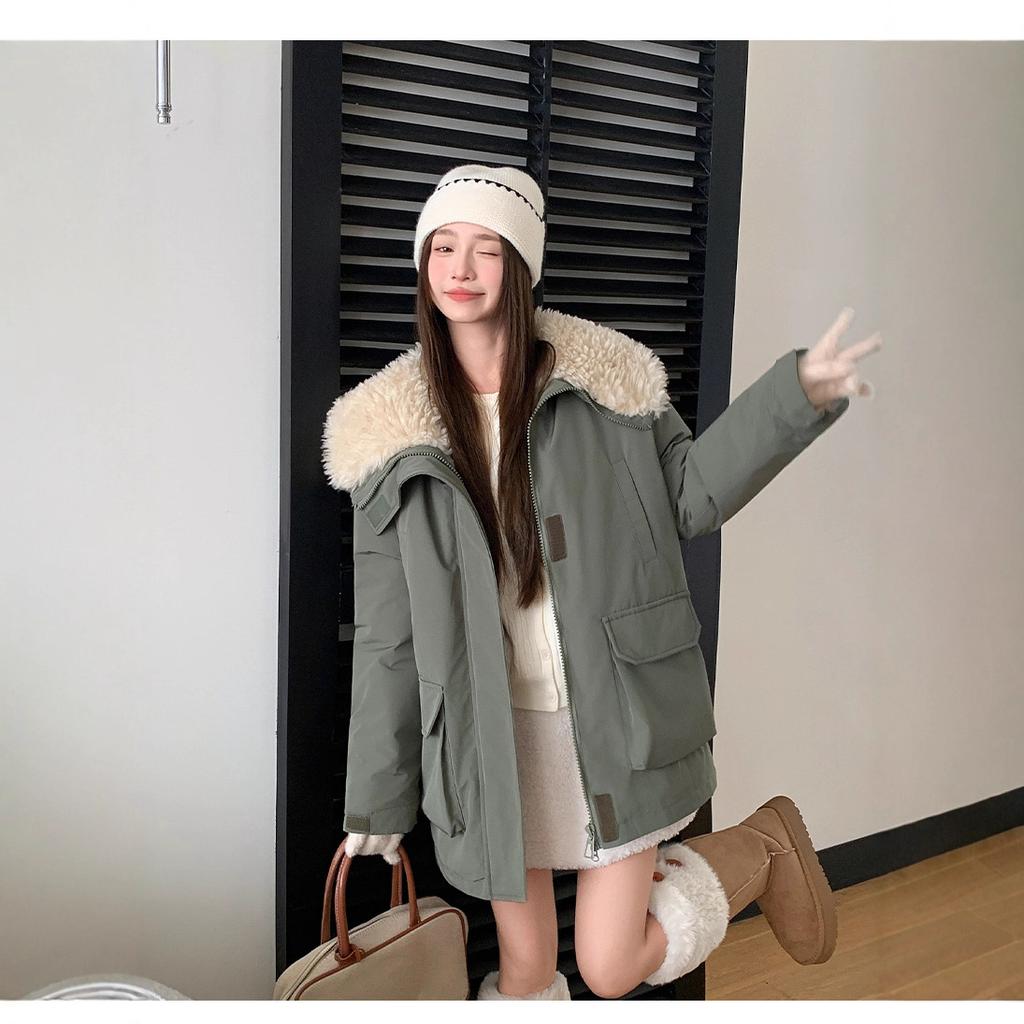 Women's Mid-length Cotton-padded Jacket with Lambswool Plus Velvet Parka Women's Winter Jacket