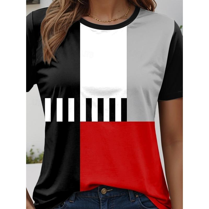 Women's T Shirt Graphic Geometric Vintage Stylish Modern Short Sleeve Crew Neck Regular Tops Daily Print Red Royal Blue Green Summer