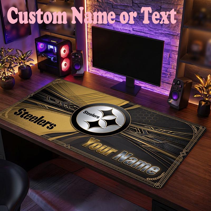 Pittsburgh Steelers Customized Name Text Mouse Pad, Large Desk Mouse Mat Personalized Home Office Present