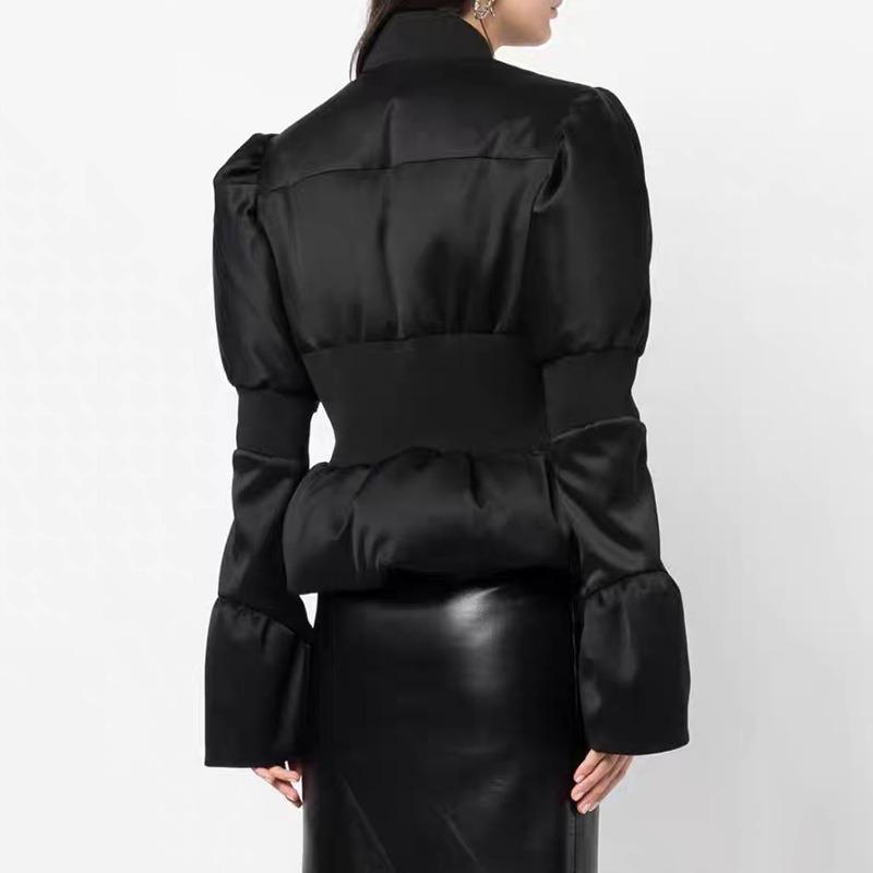 Winter Fashion Women's Thread Waist Design Warm Jacket Casual Solid Color Zipper Padded Coat