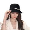 Autumn and winter new women's woolen top hat Hepburn style small brim basin hat pearl decoration French retro fashion shows small face