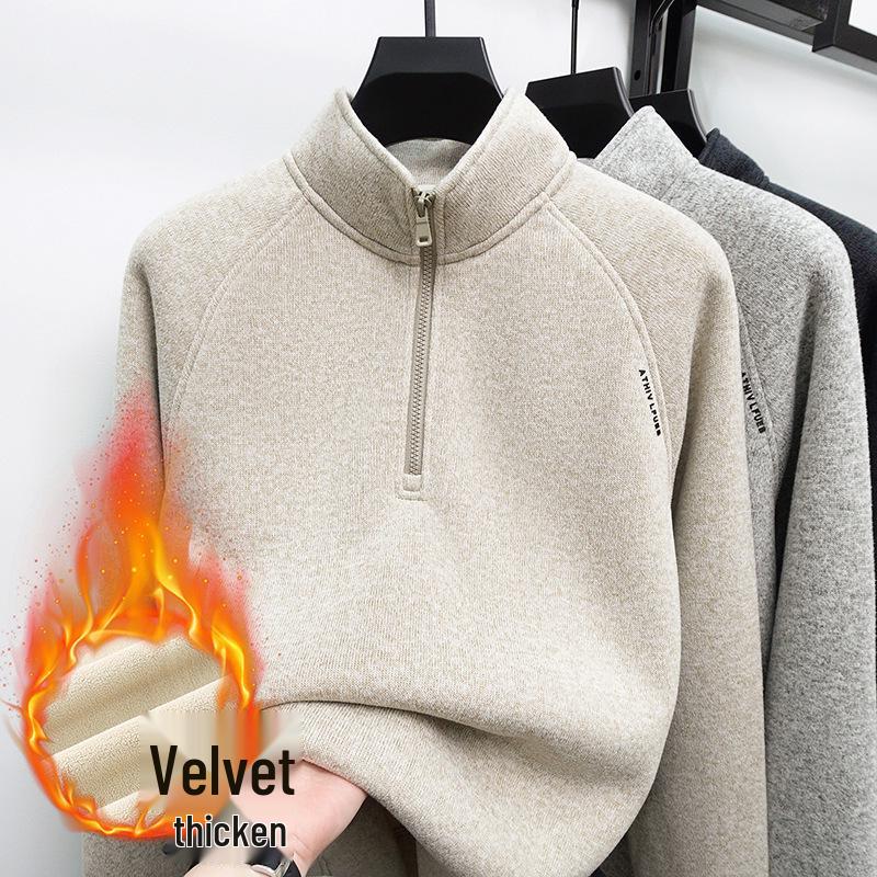 Winter 2025 Herren Plus Samt Halbreißverschluss Hoodie: Modischer, lässiger, warmer Pullover mit Stehkragen