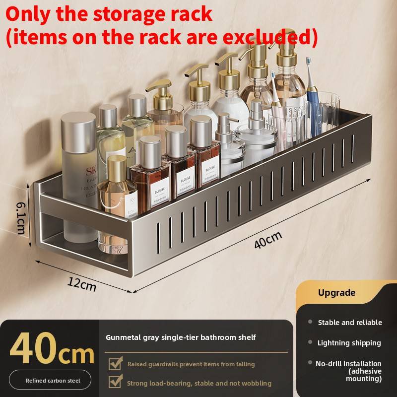 Gunmetal Wall Mount Bathroom Shelf With Antidrill Design For Shower And Toilet Storage