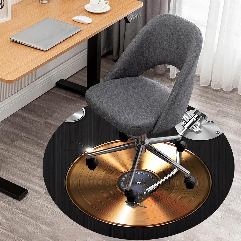 1PC Gold Vinyl DJ Turntable Round Chair mat Area Rug - Non-Slip, Floor Mat for Office, Bedroom, home decor Christmas Gift c0528129